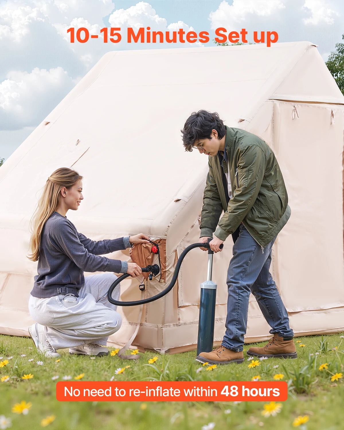 Inflatable Camping Tent with Stove Jack and Hand Pump