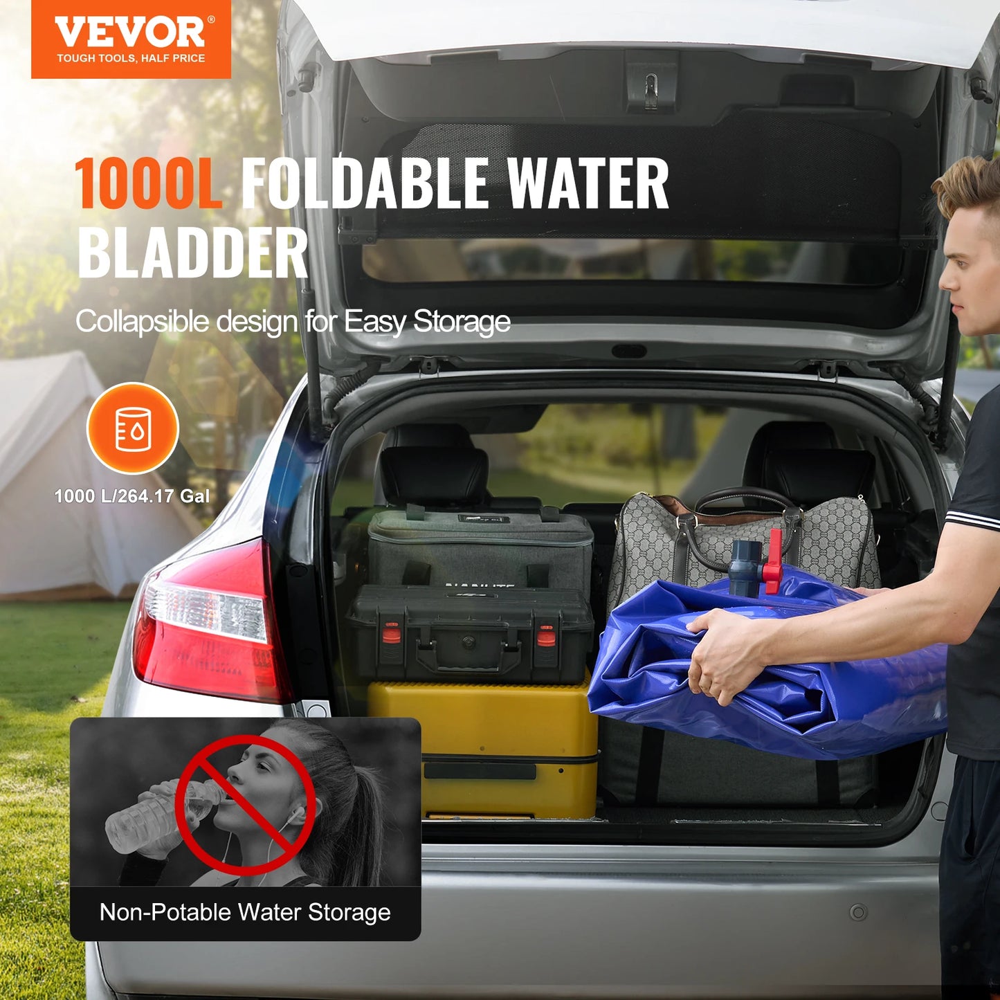 VEVOR 264 Gallon Collapsible Water Storage Tank Blue PVC Bladder Bag