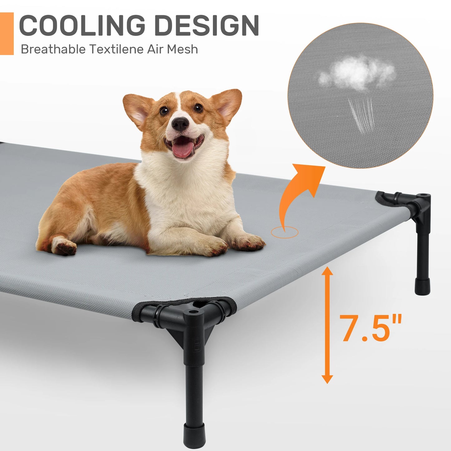 Elevated Dog Bed with Removable Canopy Portable Raised Cooling Cot for Outdoor Pets