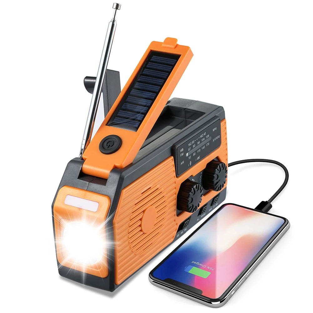 Hand Crank Solar Radio with AM FM NOAA Weather Bands LED Flashlight & Power Bank for Camping & Hiking