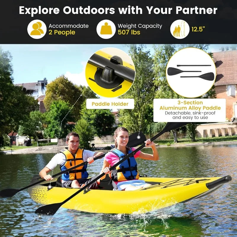 12.5Ft Inflatable Tandem Kayak with Paddles and Pump