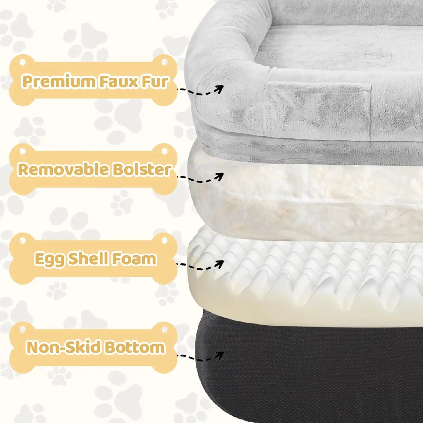 Human Size Dog Bed for Adults 71" Orthopedic with Washable Waterproof Cover in Grey or Black