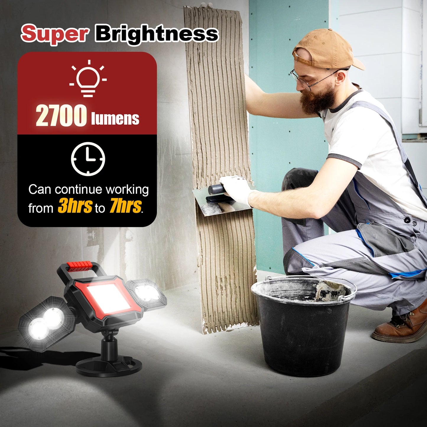 Rechargeable Magnetic LED Work Light 25W 2700LM Waterproof Cordless Job Light