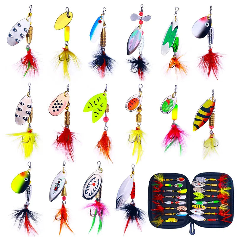 16PCS Metal Spinnerbait Fishing Lures Kit for Bass, Trout, Salmon with Tackle Box