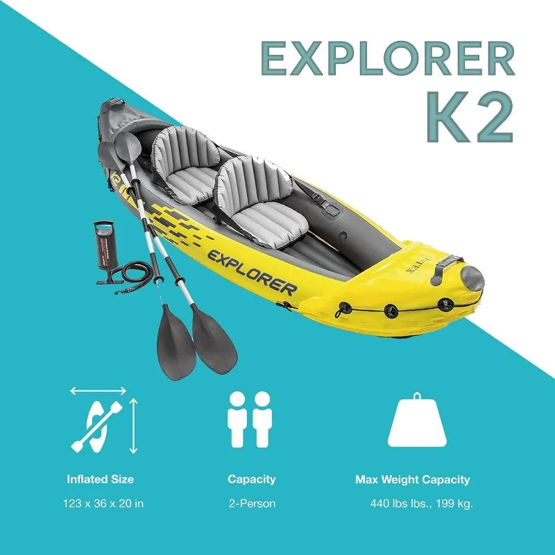 Two Person Inflatable Kayak Set with Oars and Pump