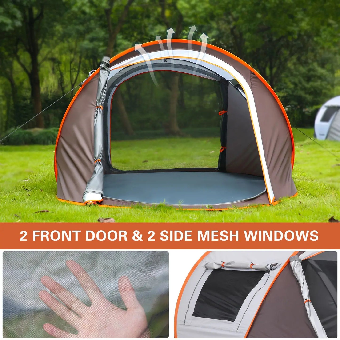 Instant Pop Up Tent with Double Doors and Mesh Windows