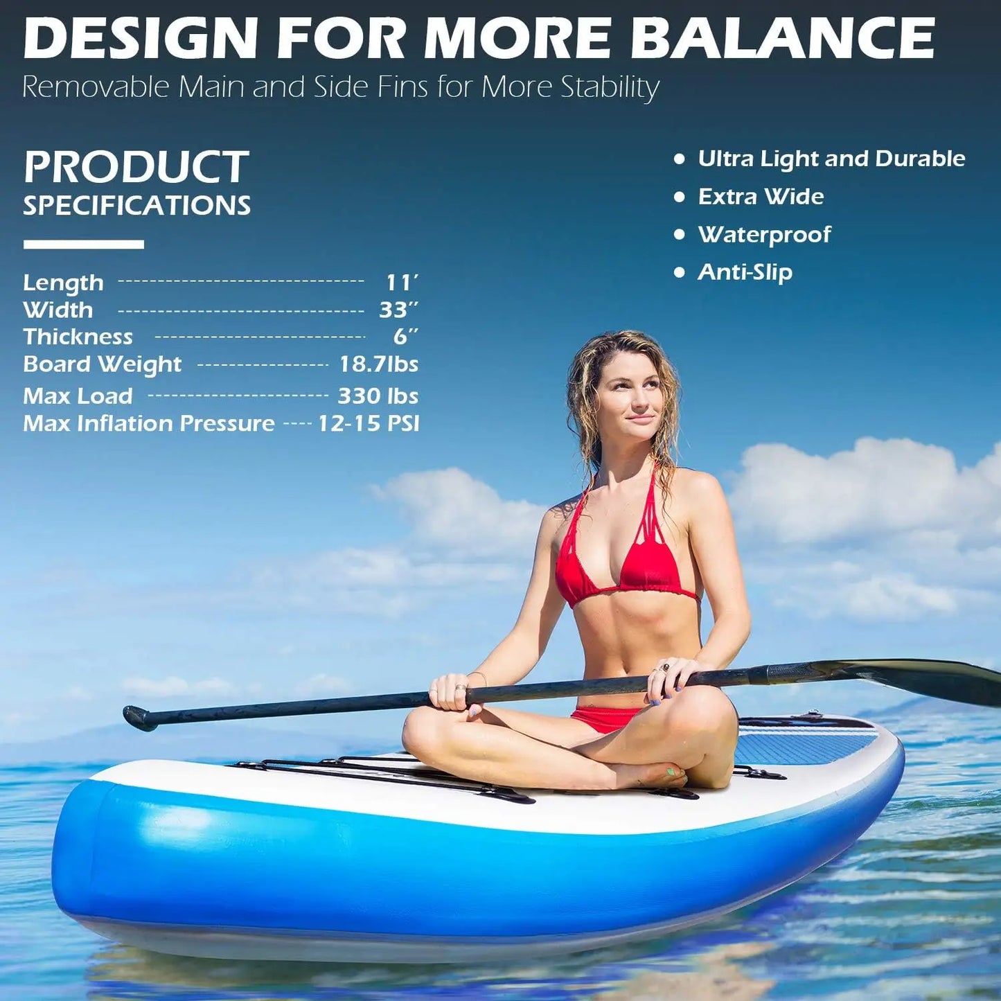 Extra Wide Inflatable Stand Up Paddle Board 11ft with Paddle and Pump