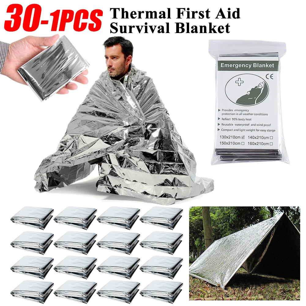 1-30 PCS Emergency Thermal Rescue Blanket Survival Foil Kit