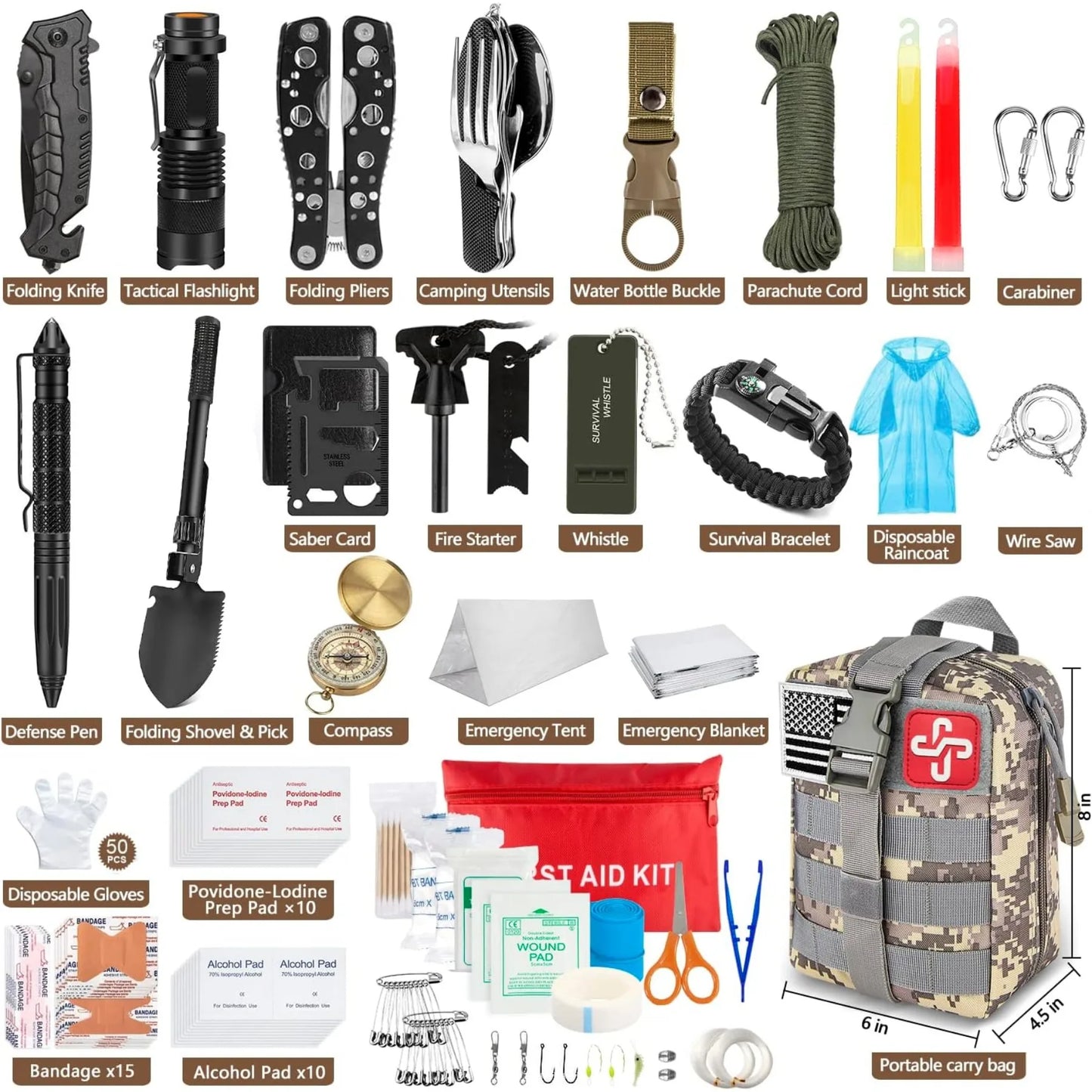 238 Pieces Emergency Survival Kit with Tent and Molle Pouch