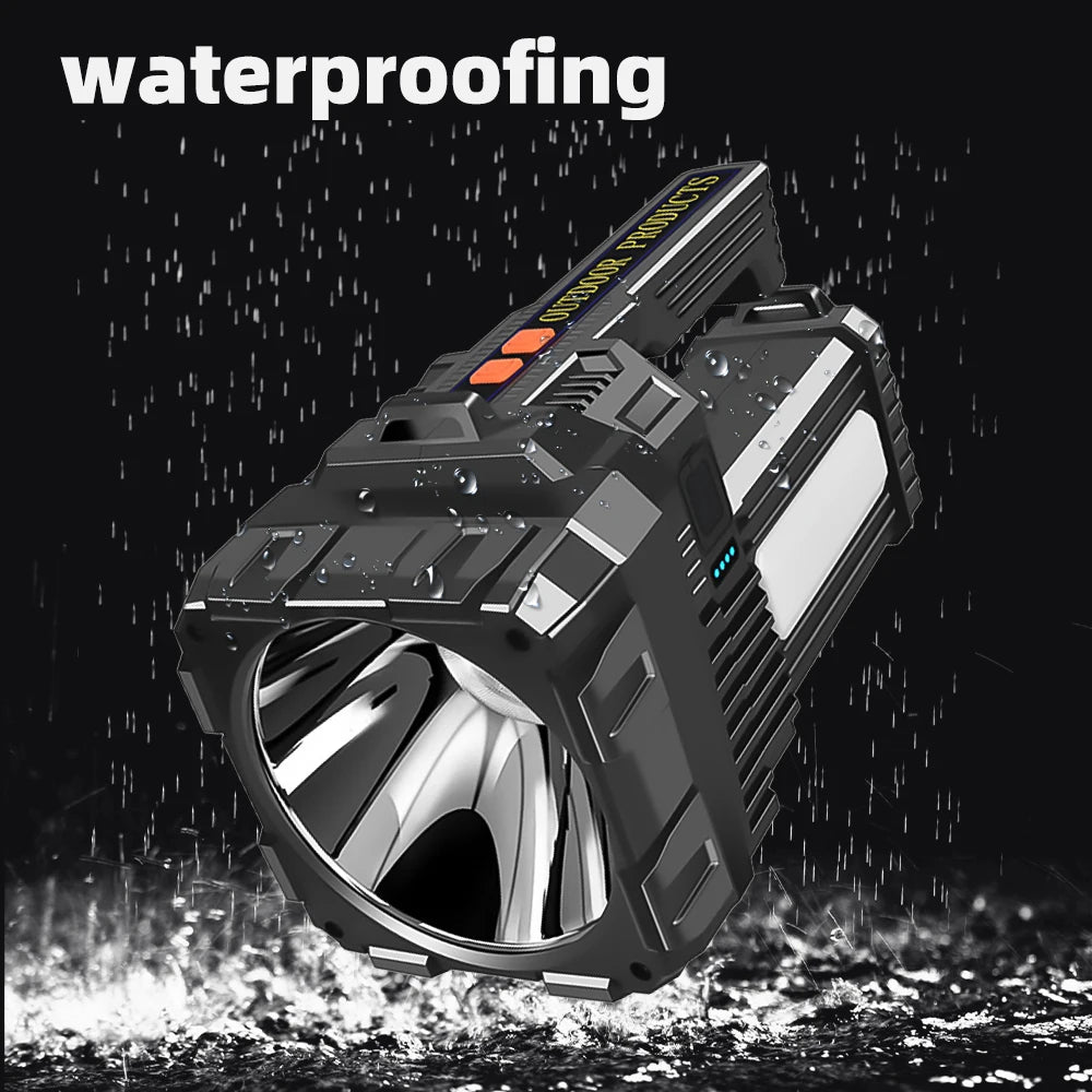 Solar Rechargeable High Power LED Flashlight Waterproof Outdoor Camping Lamp