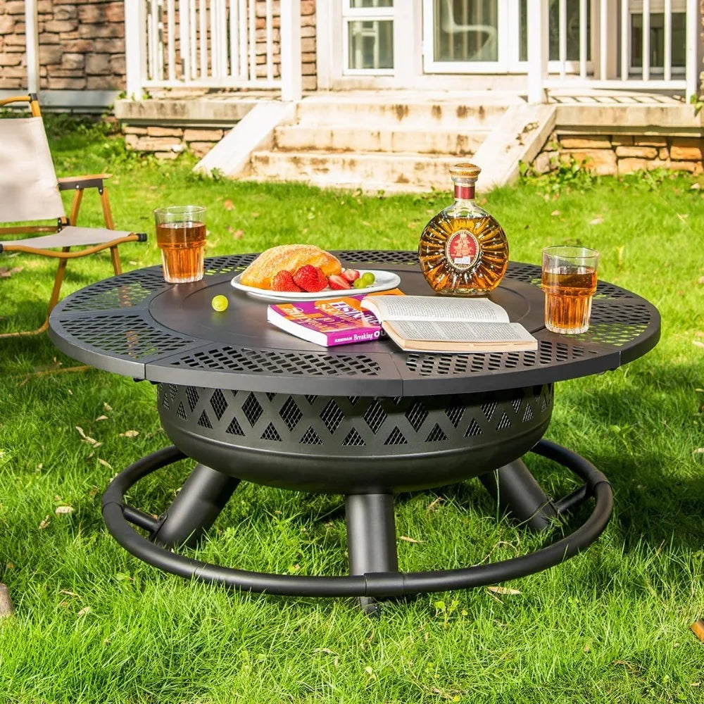 36 Inch Wood Burning Fire Pit with Grill and Lid