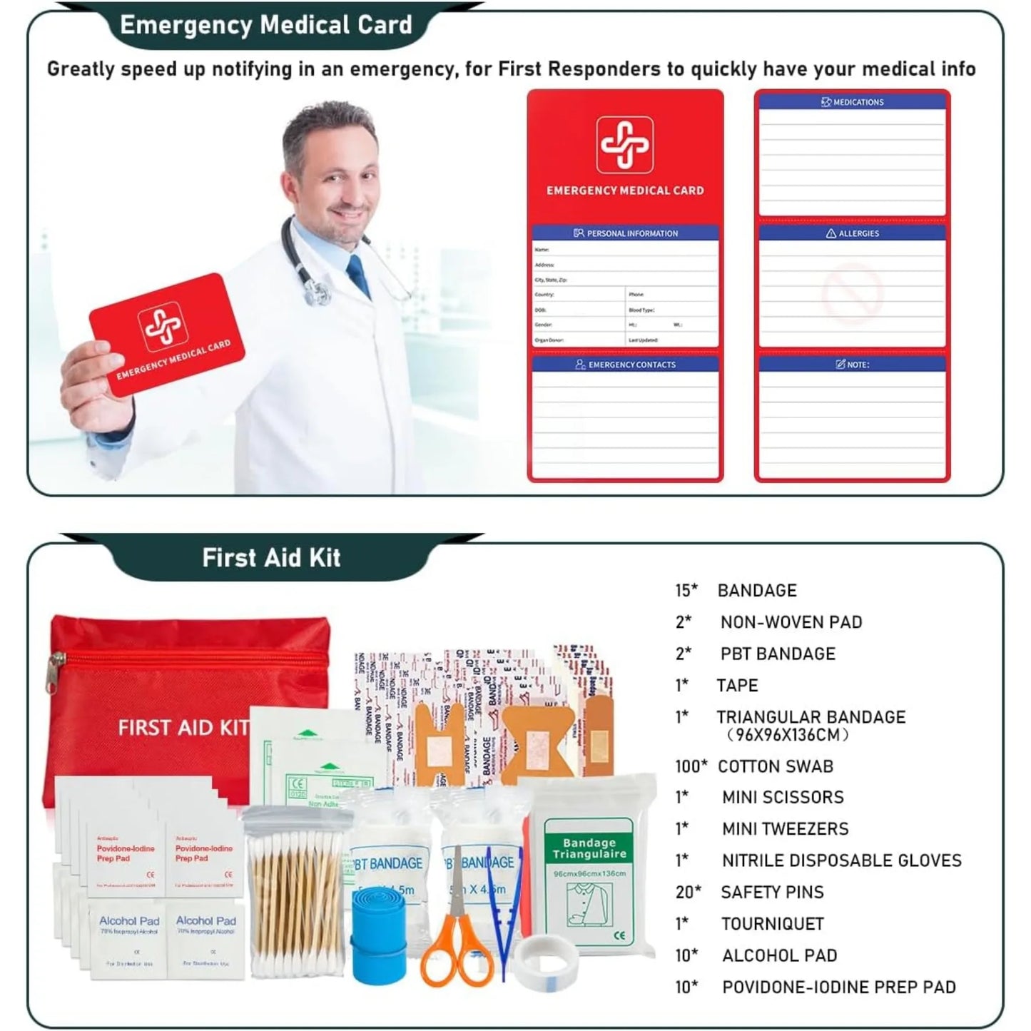 262 Piece Survival and First Aid Kit with Crossbody Bag