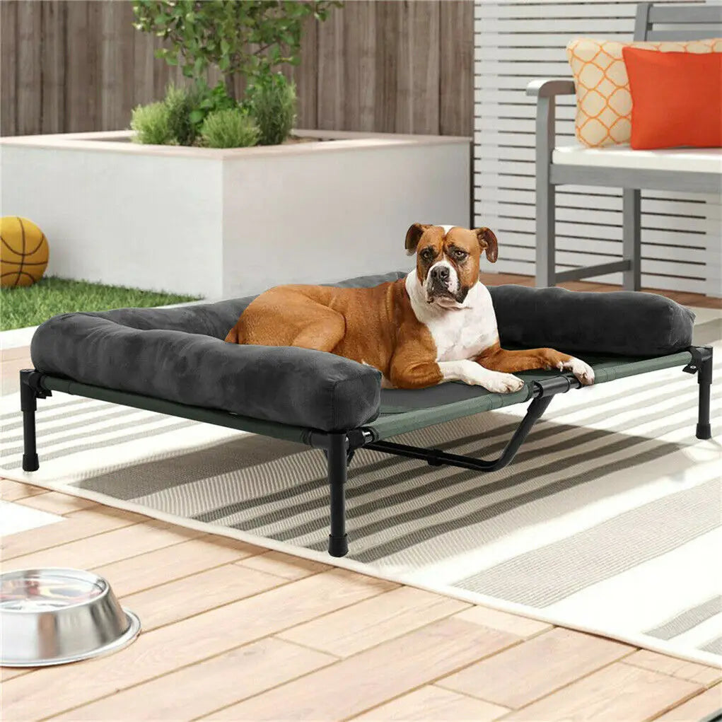 Elevated Dog Bed for Indoor or Outdoor with Detachable Plush Bolster Cooling