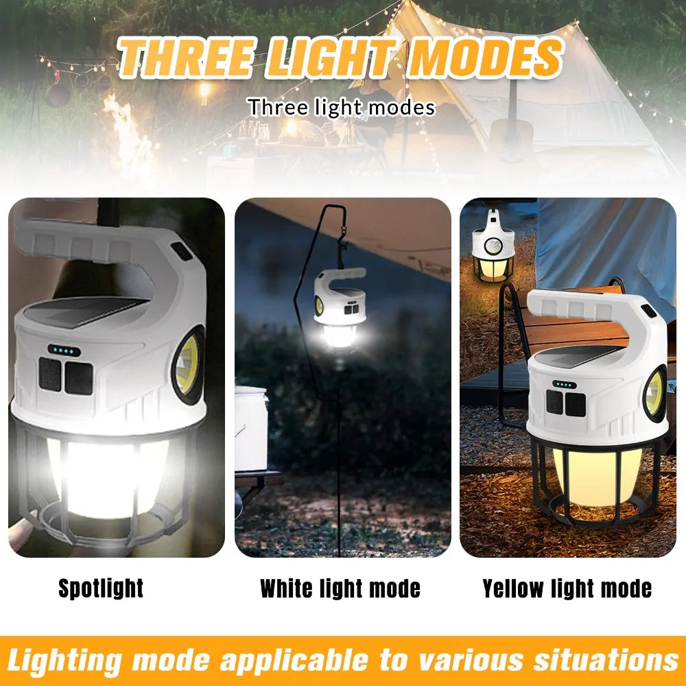 Solar LED Camping Light with USB Charging and Hook