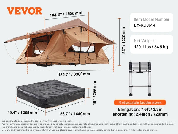 Folding Hardshell Rooftop Tent with Ladder and Mattress