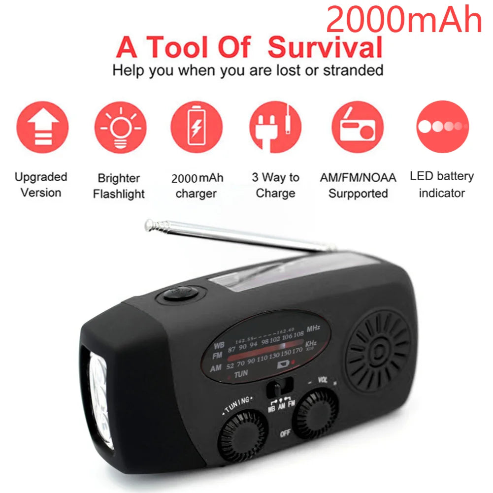 Solar Hand Crank Emergency Radio with Flashlight and Power Bank