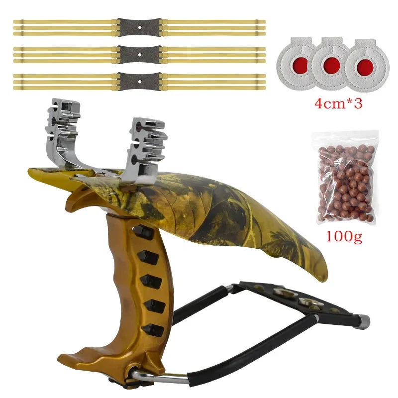 Professional High Power Metal Hunting Slingshot with Hand Guard Black and Gold