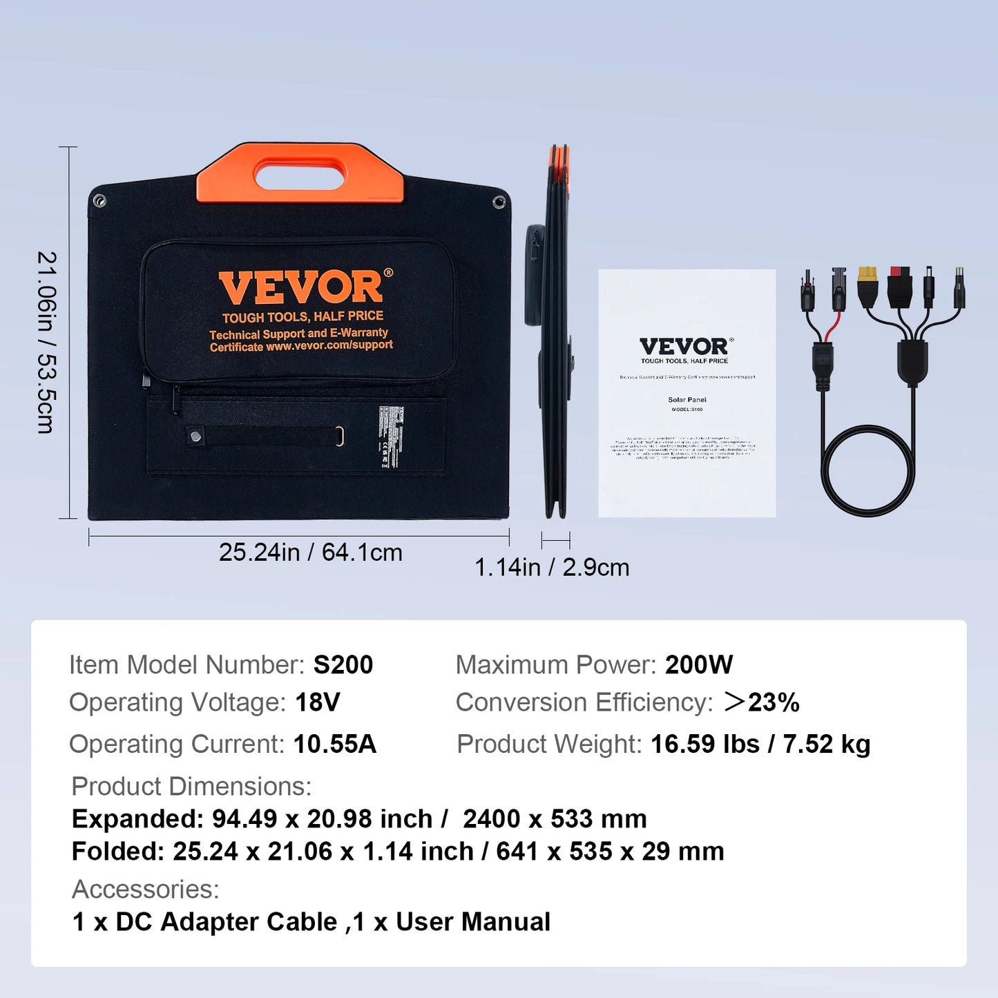 VEVOR Foldable Monocrystalline Solar Panel Charger Waterproof for Camping and Power Stations