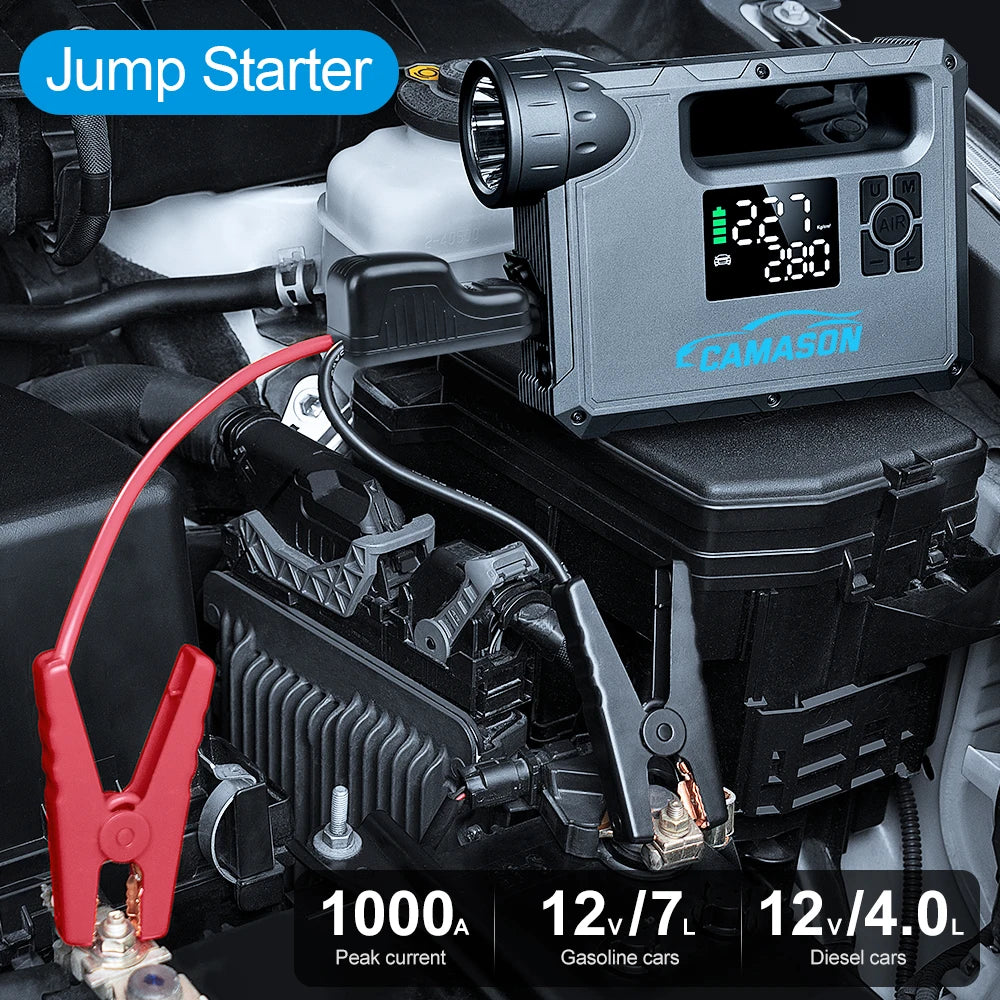 Portable Air Compressor with Jump Starter and Power Bank