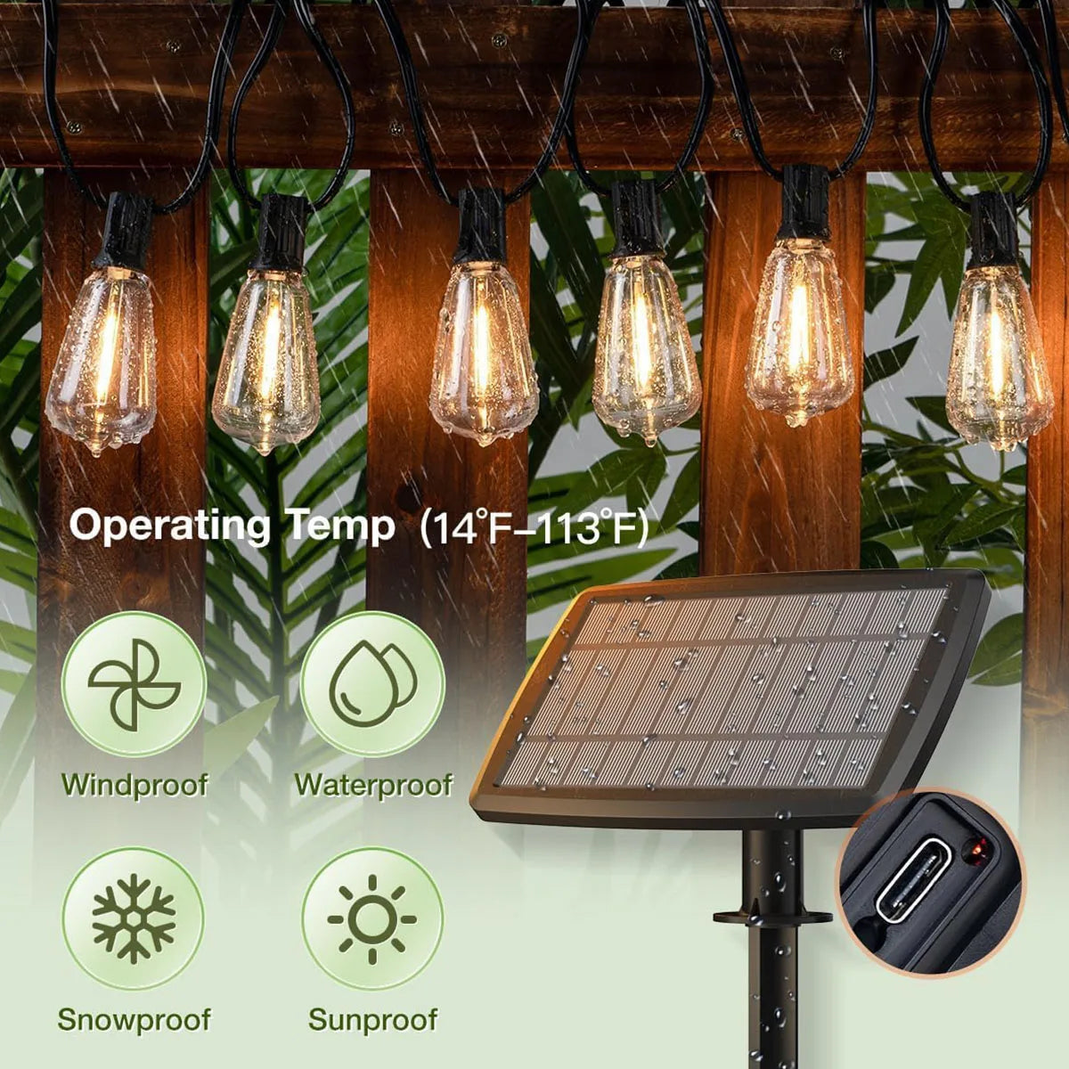 Solar String Lights 100ft with Shatterproof LED Bulbs and 4 Modes
