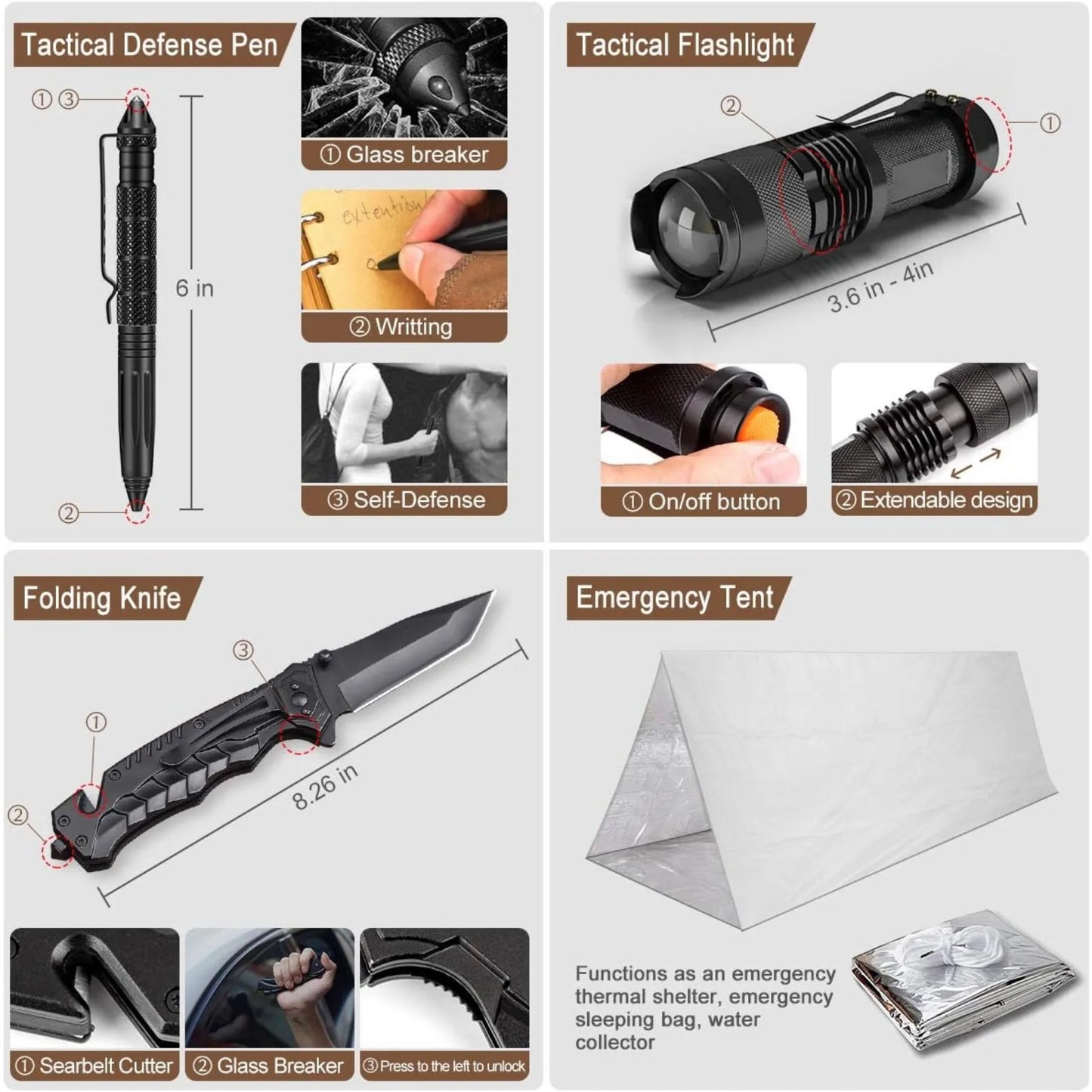 238 Pieces Emergency Survival Kit with Tent and Molle Pouch