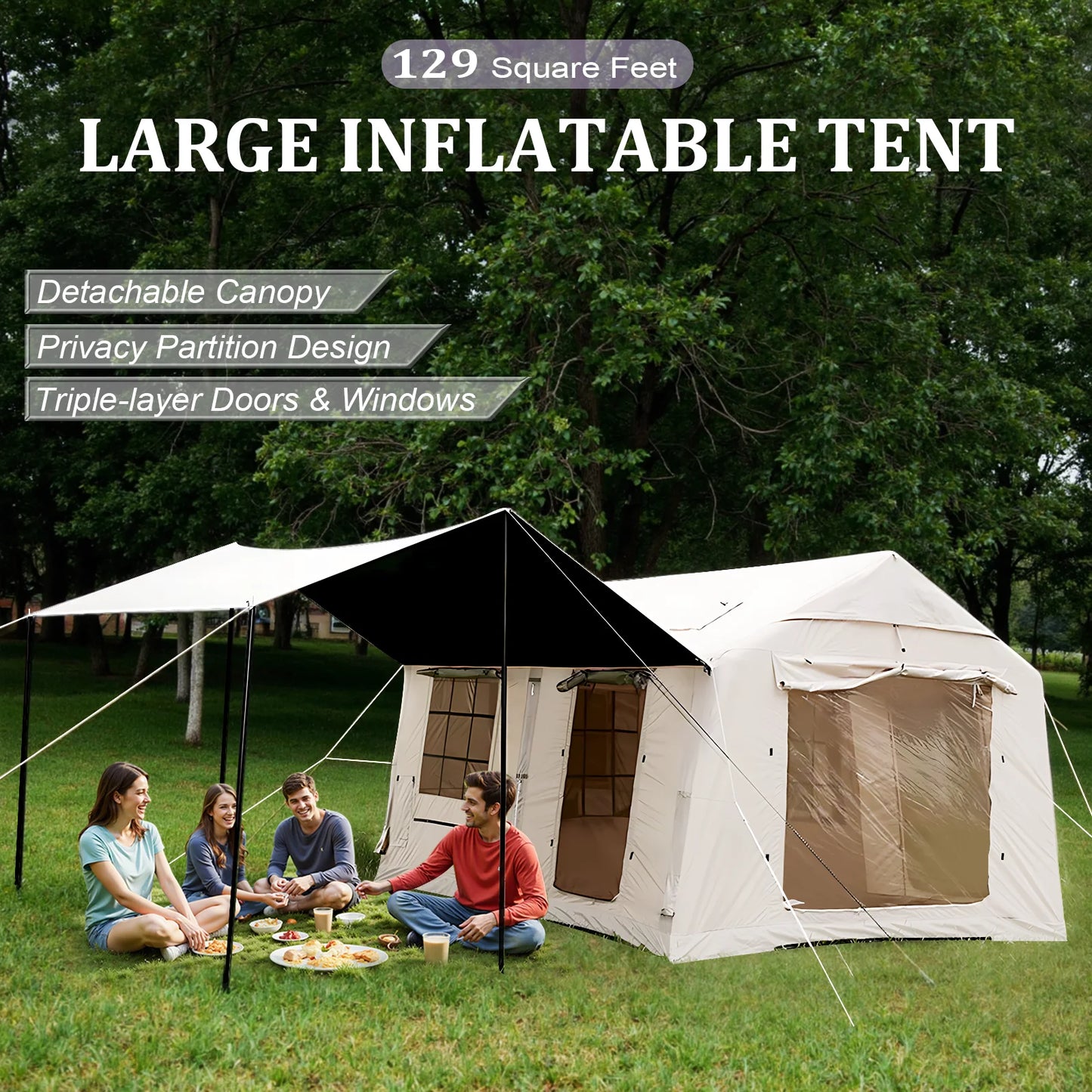 Inflatable 4 Season Glamping Tent with Blackout Canopy