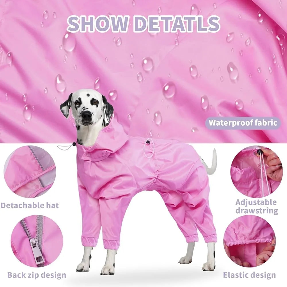 Waterproof Dog Rain Jacket with Leash Hole and 4-Leg Design