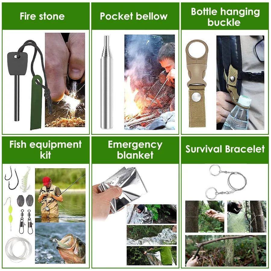 47 Piece Emergency Survival and First Aid Kit with Pouch for Hiking and Hunting