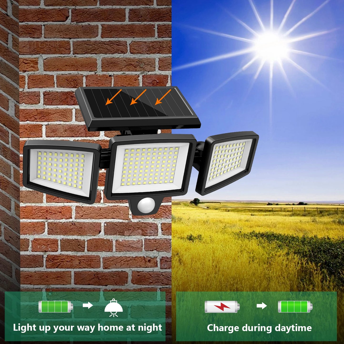 Solar Motion Sensor Safety Light with Remote Control, can attach to a tree