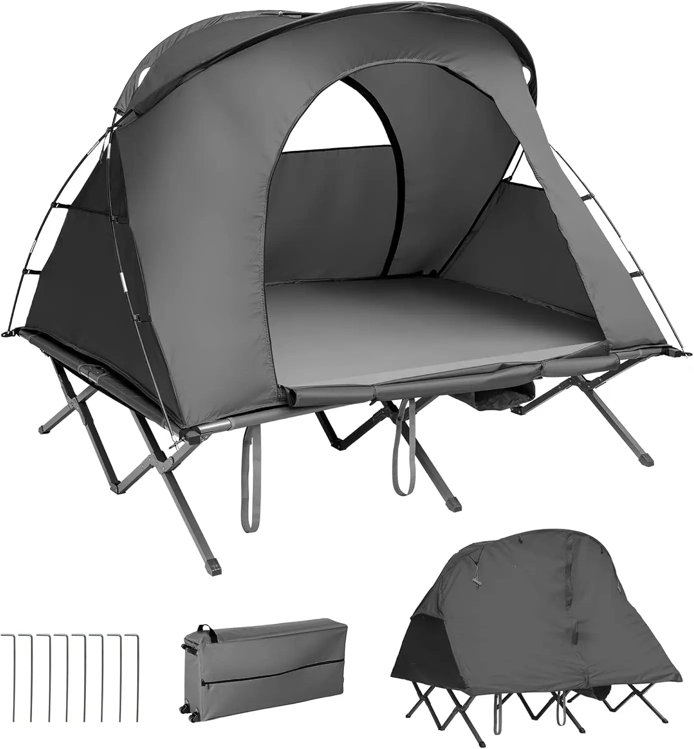 2 Person Elevated Tent Cot with Mattress and Carry Bag