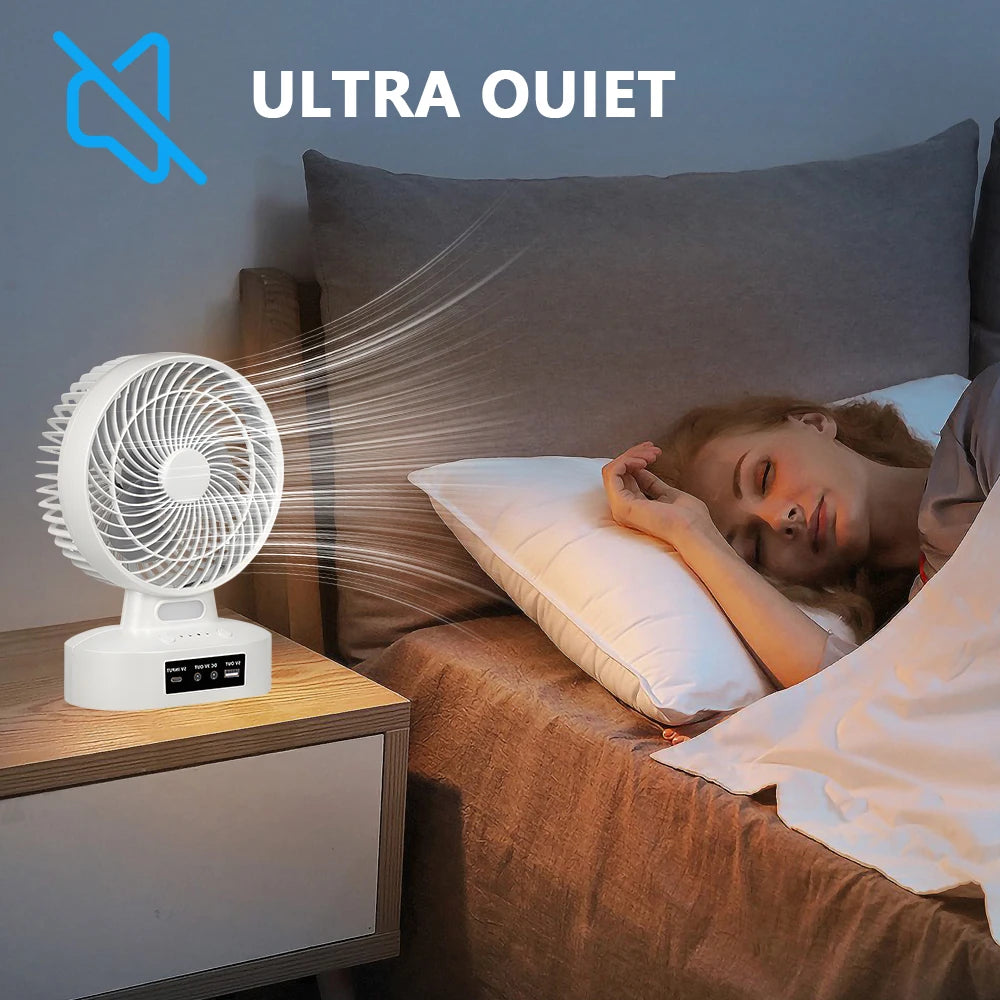 Rechargeable Camping Fan with Solar Panel LED Light and USB Port