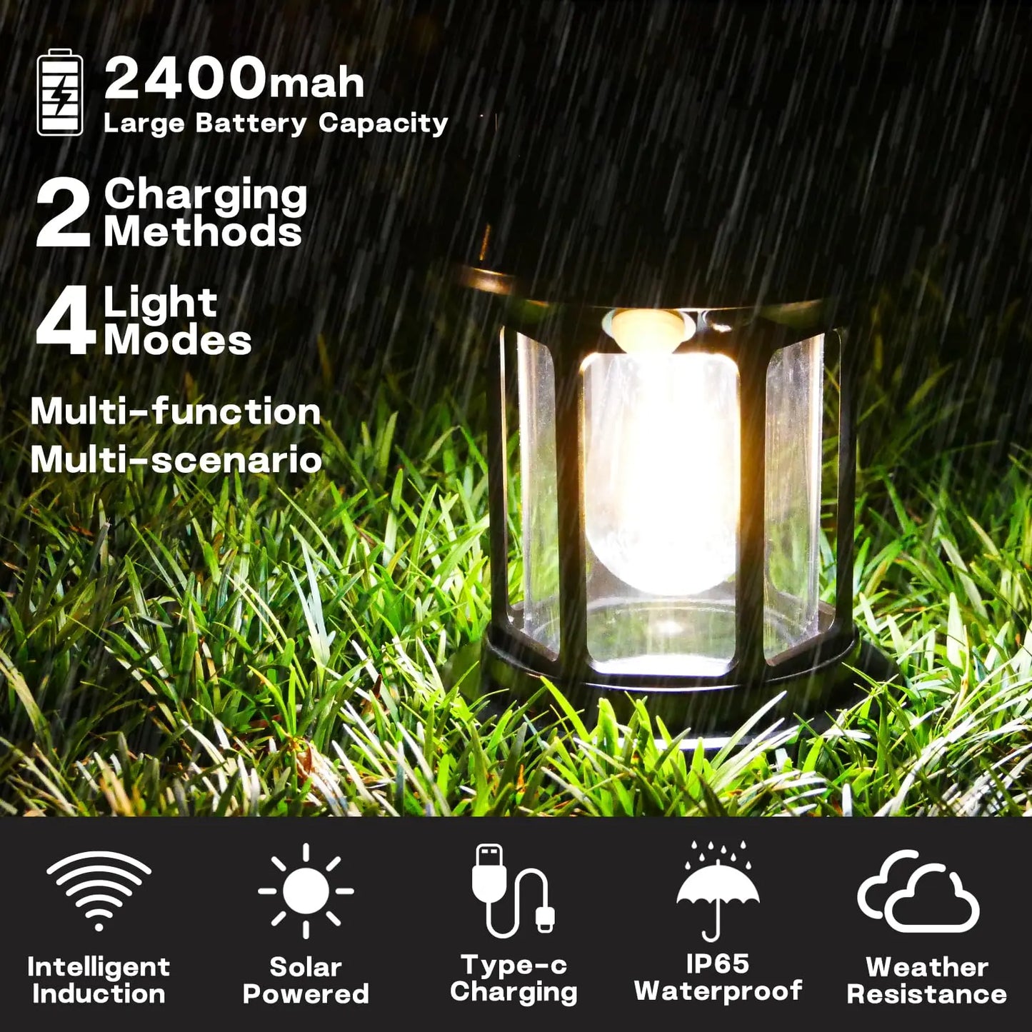 Solar Motion Sensor Hanging Lanterns Waterproof Rechargeable Outdoor Camping Light