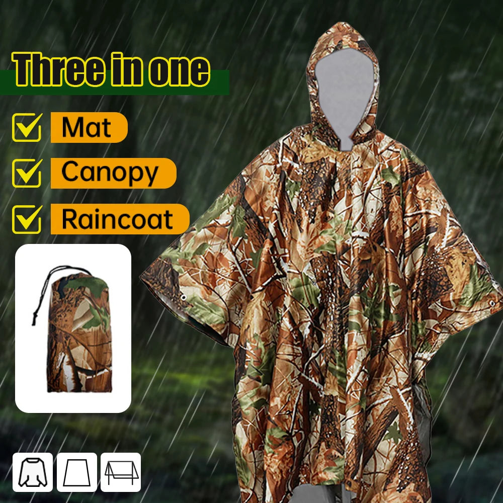 3 in 1 Multifunctional Waterproof Rain Poncho - Tent, Mat, or Raincoat