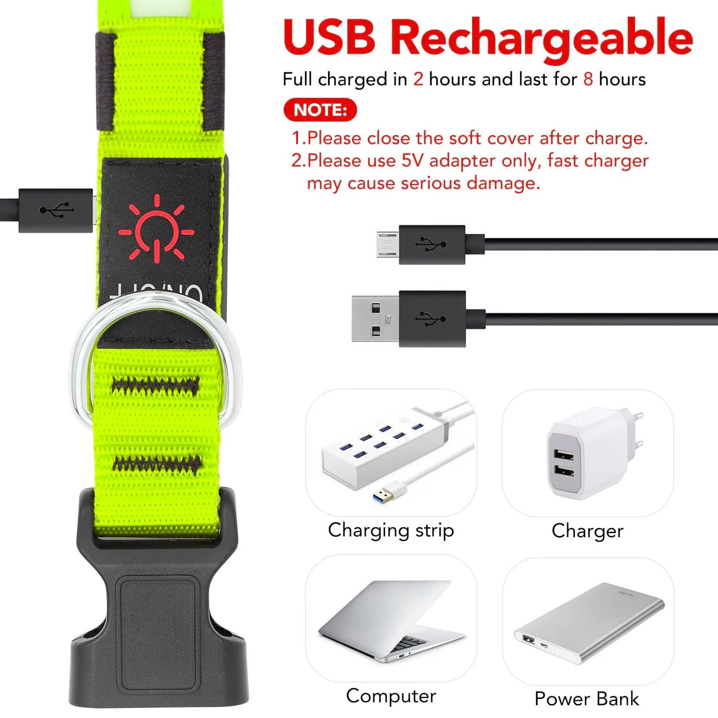 Vizpet LED Dog Collar USB Rechargeable Adjustable Light Up Safety Collar