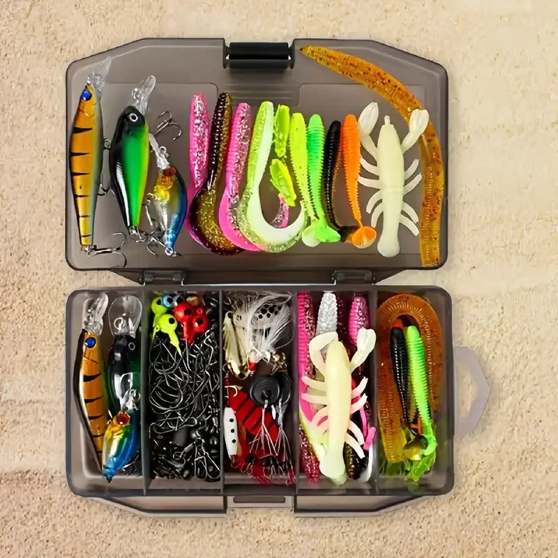 125 Piece Bionic Fishing Kit with Lifelike Lures Sinkers and Hooks
