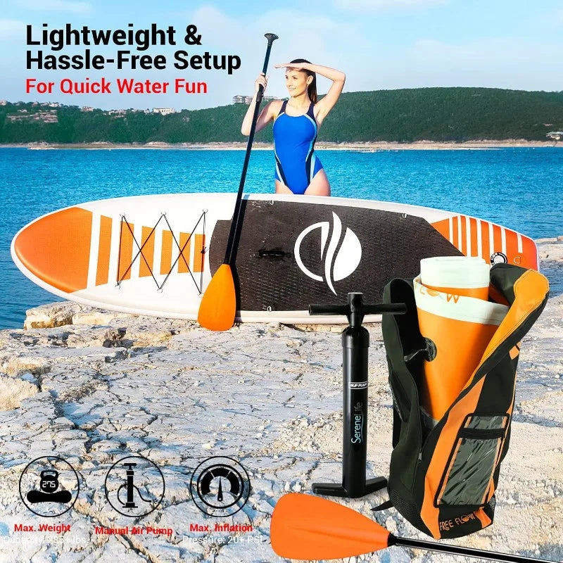 SereneLife Inflatable Stand Up Paddle Board with Paddle and Non Slip Deck