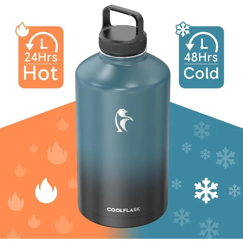128 oz Insulated Gallon Water Bottle with Straw and 3 Lids