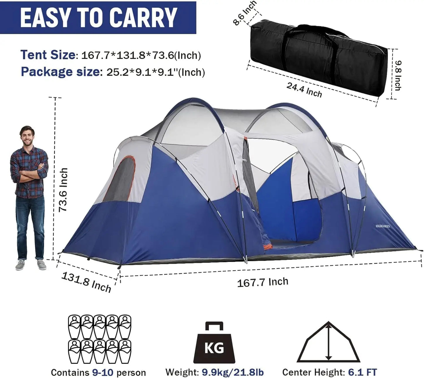 10 Person Dome Camping Tent Portable and Windproof