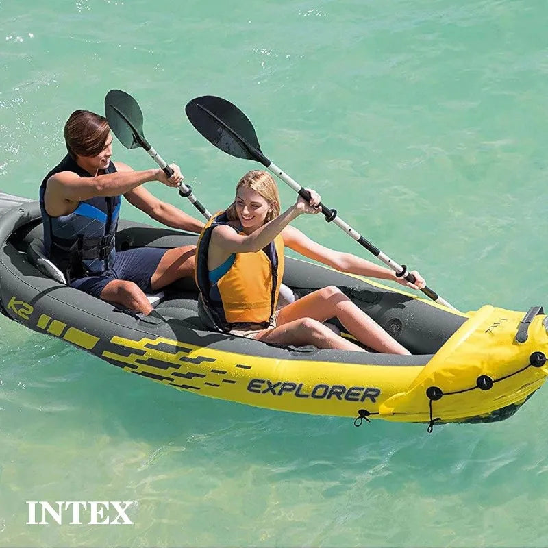 Two Person Inflatable Kayak Set with Oars and Pump