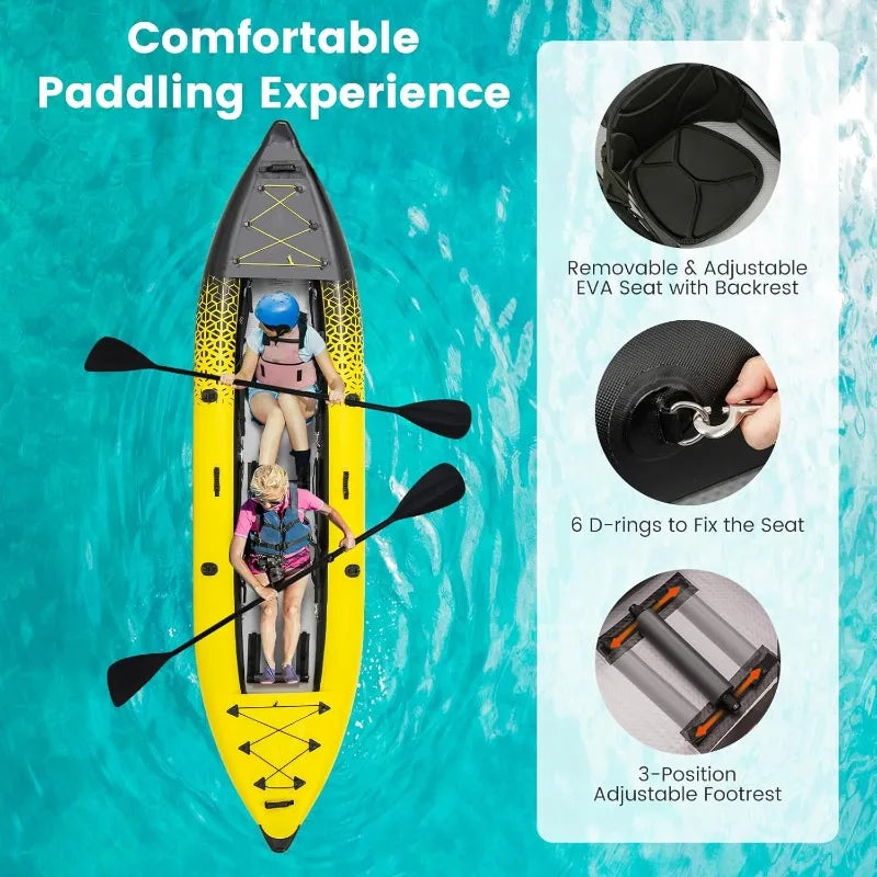 12.5Ft Inflatable Tandem Kayak with Paddles and Pump