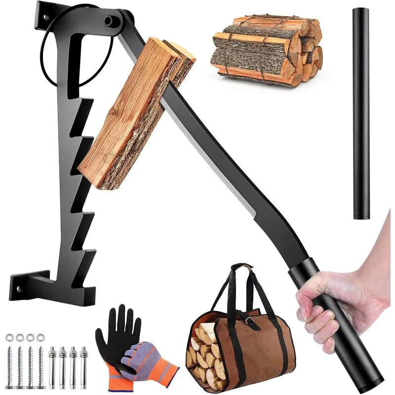 Tree or Wall Mounted Firewood Splitter with Extended Handle