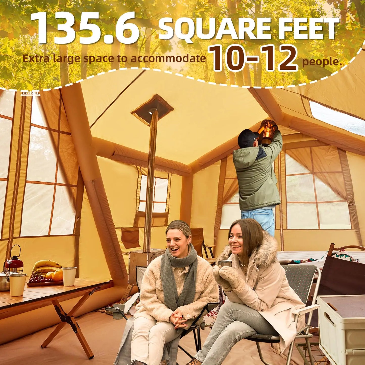 8 Person 4 Season Inflatable Glamping Tent with Skylight