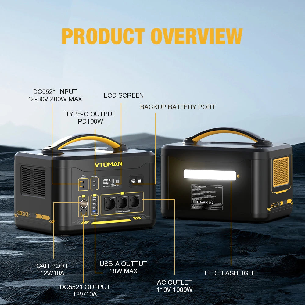 VTOMAN JUMP 1800 Portable Power Station Solar Generator LiFePO4