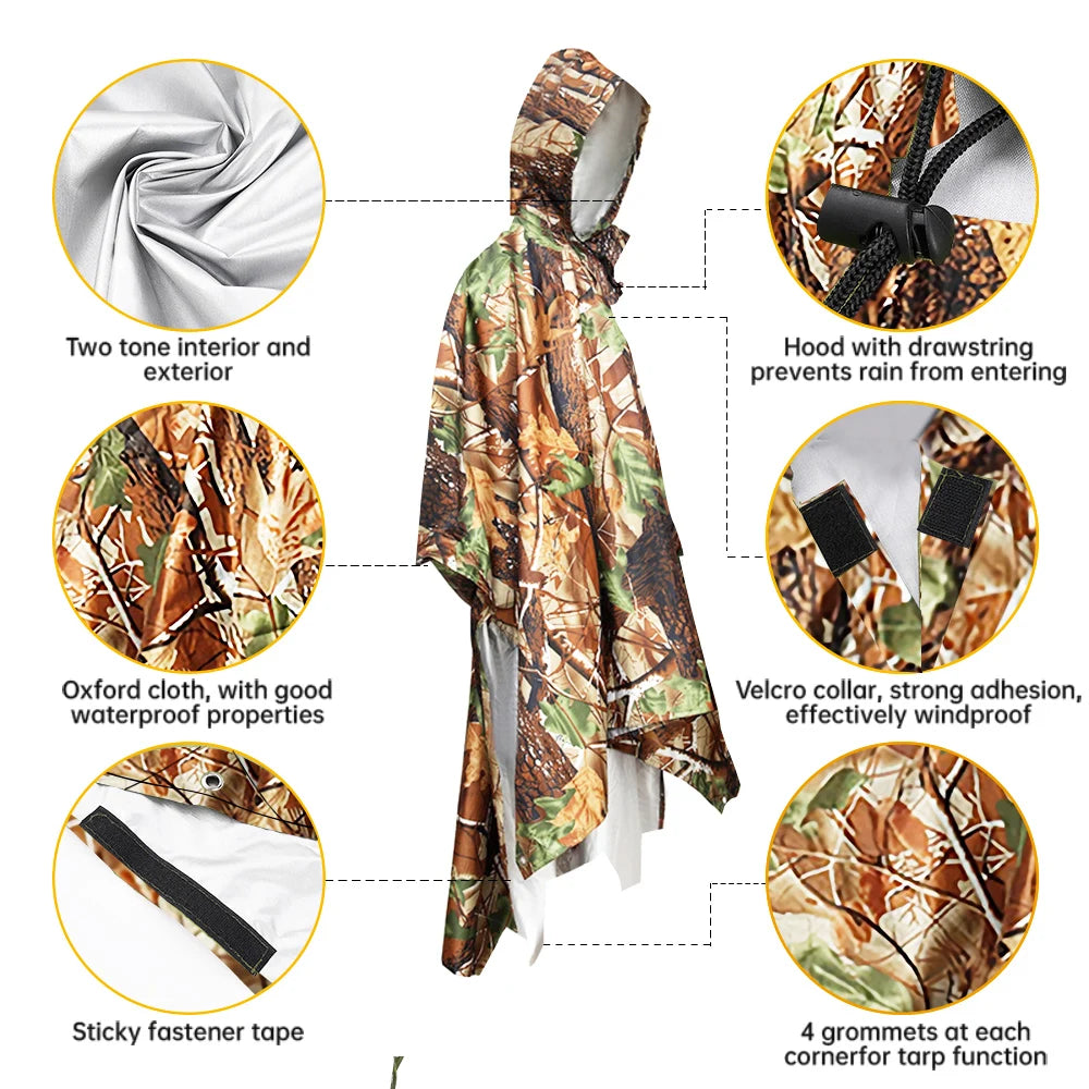 3 in 1 Multifunctional Waterproof Rain Poncho - Tent, Mat, or Raincoat