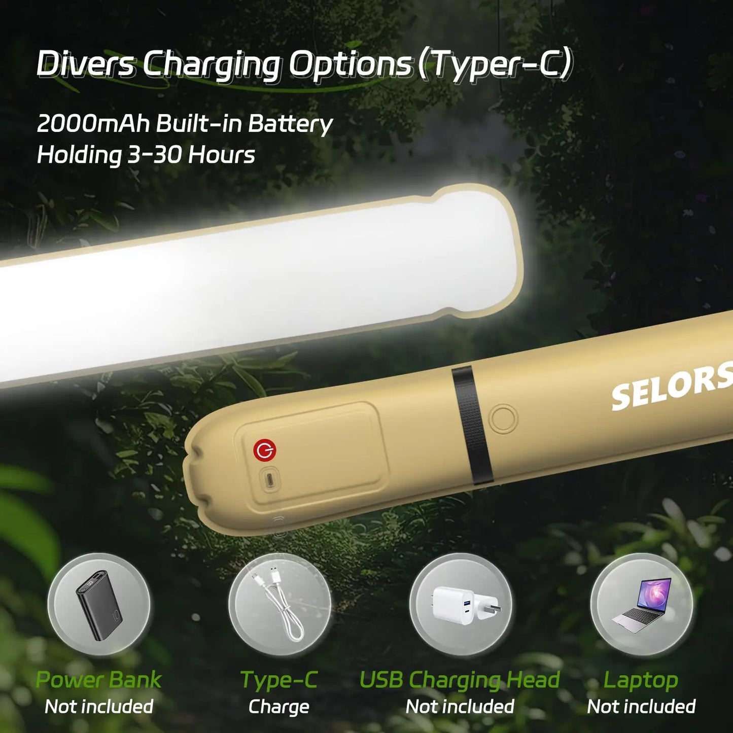 Rechargeable Waterproof Camping Light 2000mAh LED Spotlight