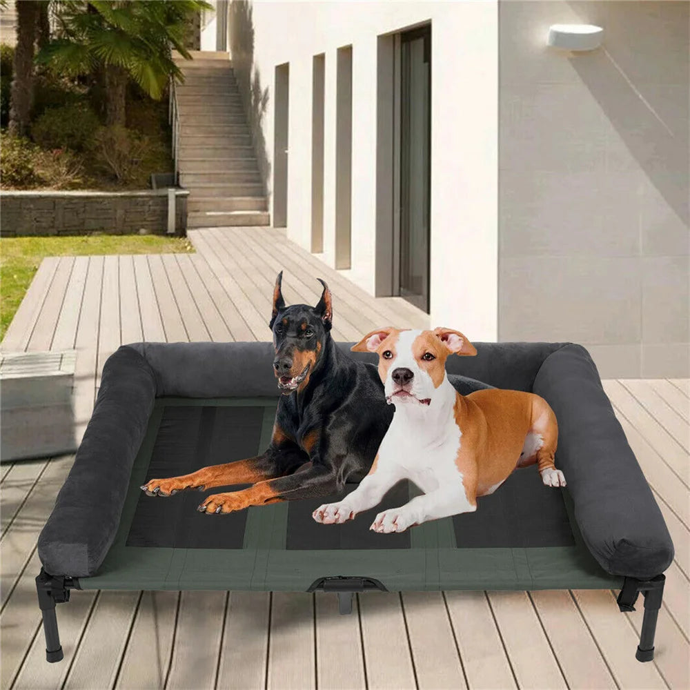 Large Elevated Dog Bed with Cooling Mat and Plush Pad