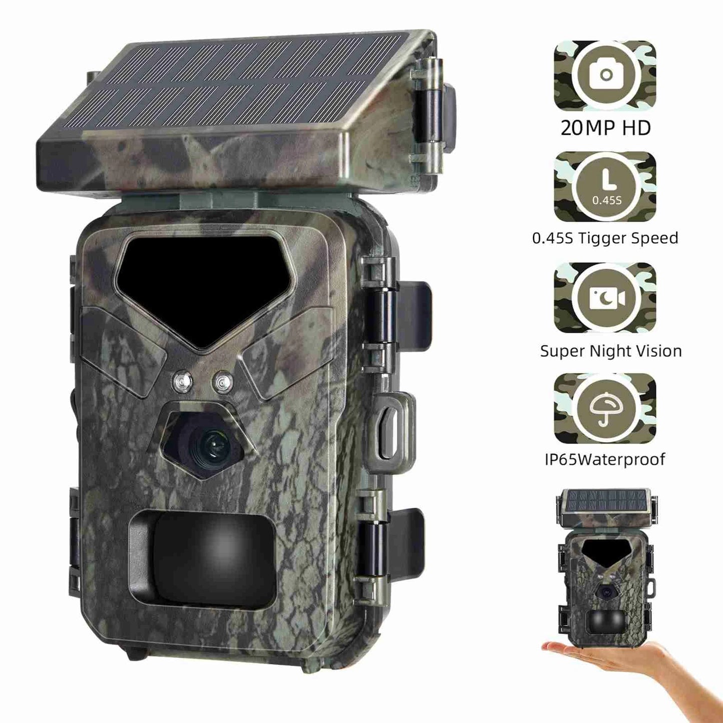 1080P Solar Powered Wildlife Trail Camera with Night Vision