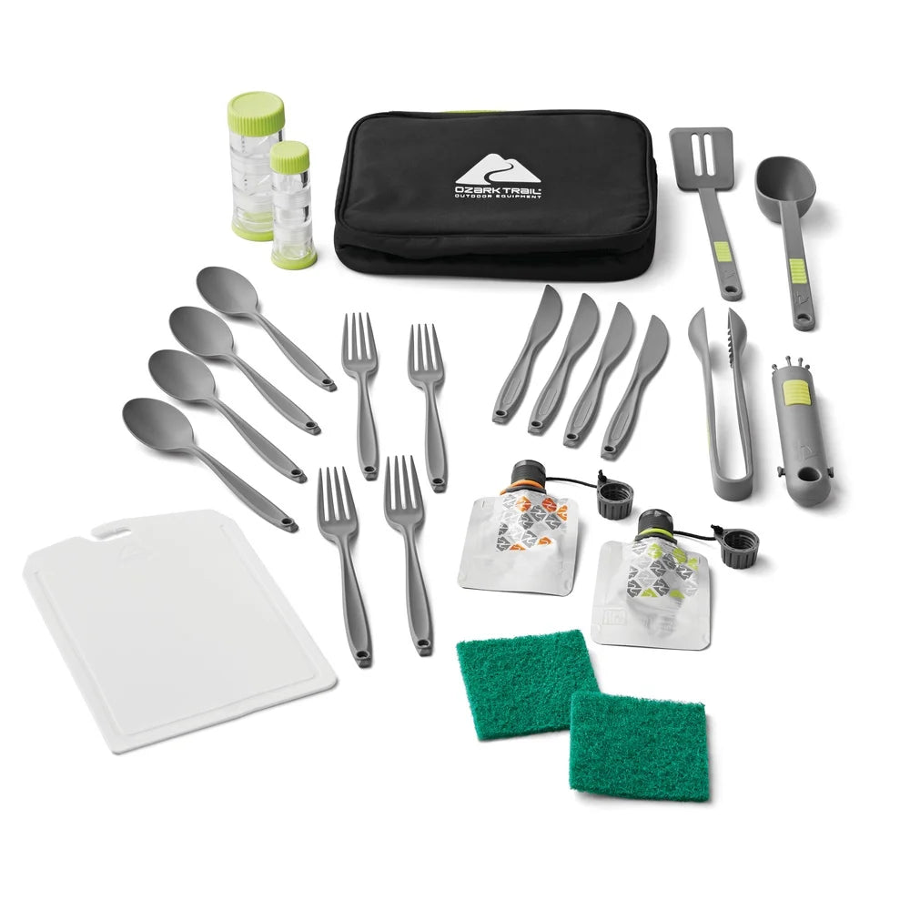 24 Piece Portable Camping Kitchen Utensil Set with Travel Bag