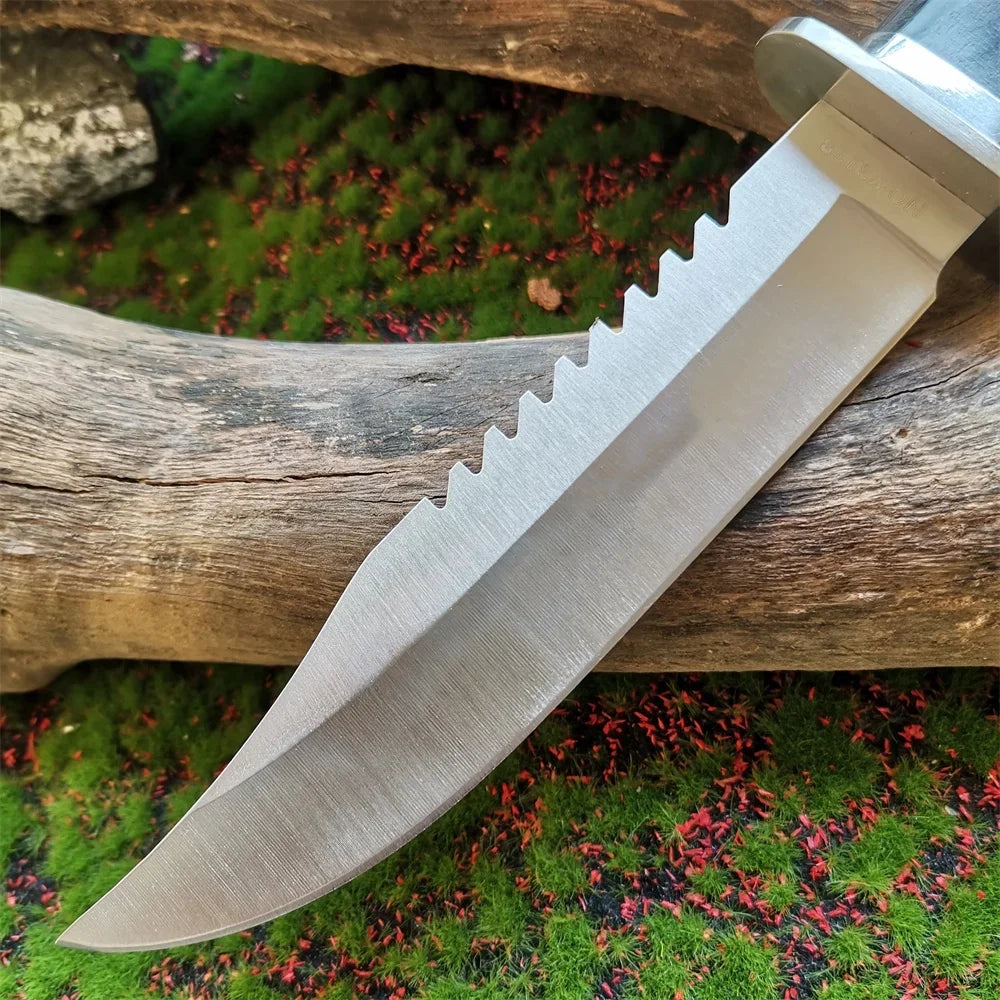 Military Fixed Blade Knife with Wood Handle and Sheath