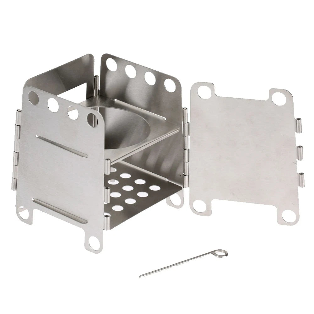 Portable Stainless Steel Folding Wood Stove for Camping, Backpacking, and Outdoor Cooking